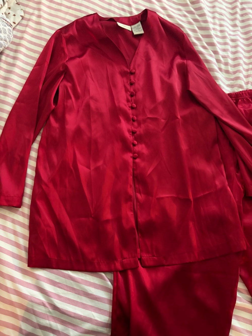 Y2K Red Satin Pajama Set Jaclyn Smith Old Hollywood Lounge XL